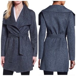 T Tahari Grey Wool Blend Wrap Coat